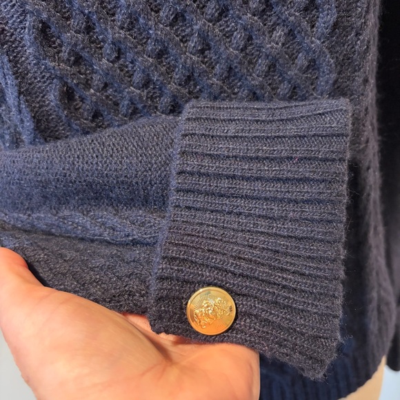 Talbots Navy Blue Cable Knit Button Cuff Sweater - Picture 5 of 6